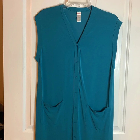 EUC ERES womens teal sleeveless snap front cover up dress sz Medium - Picture 2 of 9